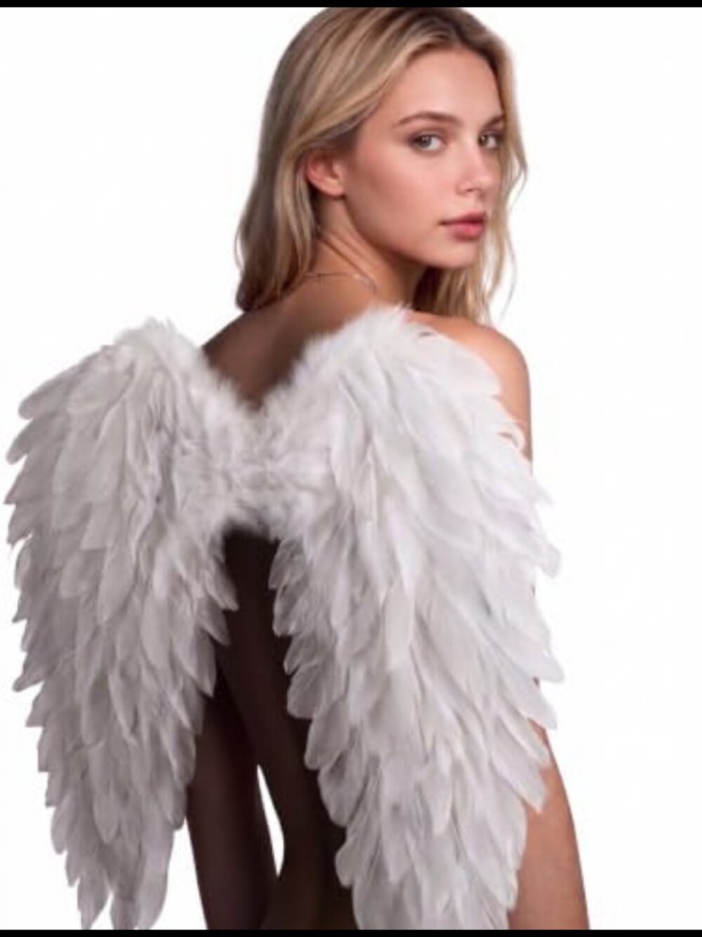 Fluffy Angel Wings Costume with Invisible Transparent Straps White Wings for